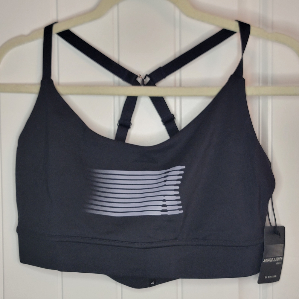Savage X Fenty Sport Black Sports Bra Unlined Light Support XL NWT